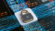 Image of a padlock on a stylized circuitboard